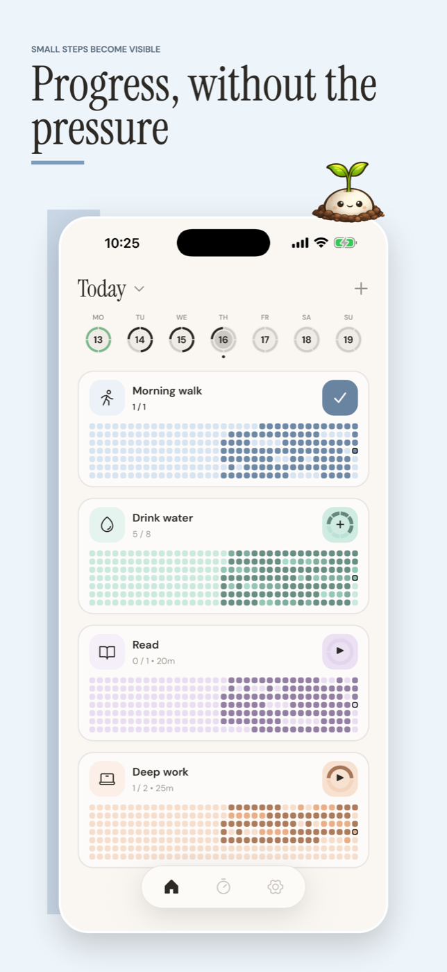 Tempo progress overview showing habit tiles and daily progress