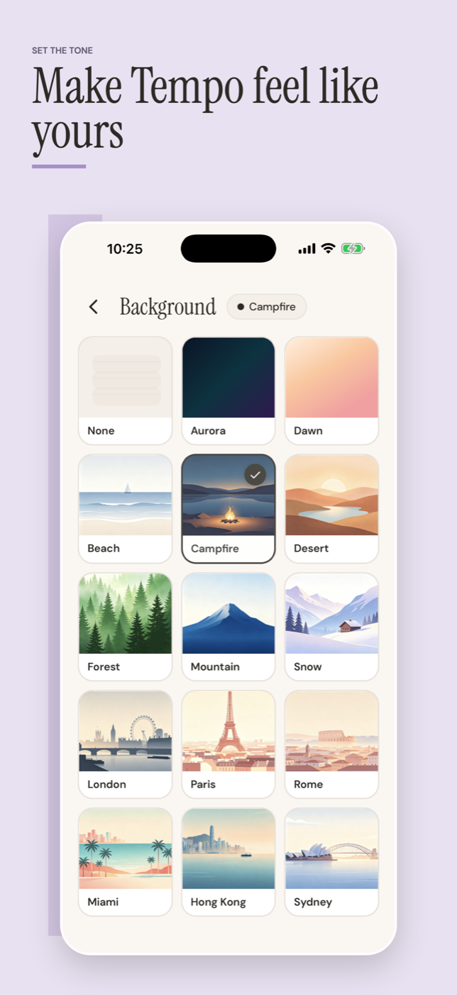 Tempo customisation with themes and habit colours